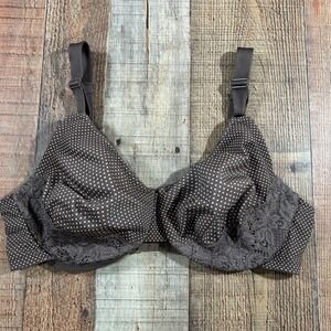 Warners 38D Brown Polka Dot Lace Trim Underwire Bra 05001X